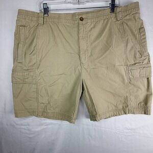 Relax Khaki Cargo Shorts Mens 42 Tan Cotton Canvas Elastic Waist Utility Casual